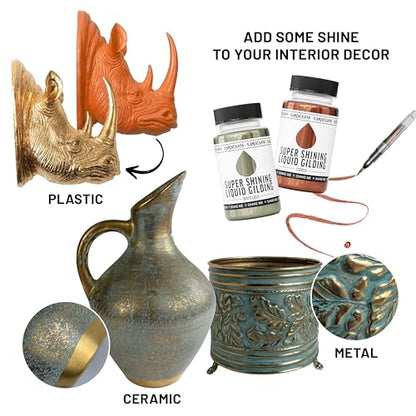 KAMENSKAYA Liquid Copper Leaf Paint - Alcohol Based Fast Drying Copper Liquid Leaf, 3.38 fl oz (100 ml) | Liquid Leaf Paint with Natural Metallic Pigment, Strong Shine, Pen Brush & Funnel, One-Coat Coverage – Made in EU - color: Copper, size: 3.38 Fl Oz (