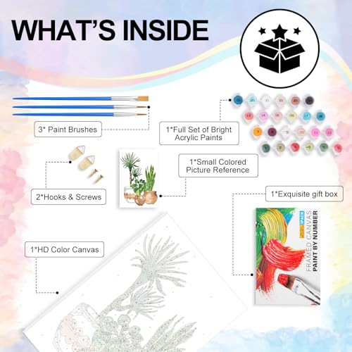 Yezavesu Framed Paint by Numbers Kit for Adults Beginner & Kids Ages 8-12, Easy Green Plant Paint by Numbers with Frame, DIY Number Painting for Adults Plants for Home Wall Decor Gift 8X 12 inch | With Frame Canvas 8x12 inch, DIY Acrylic Painting by Numbe