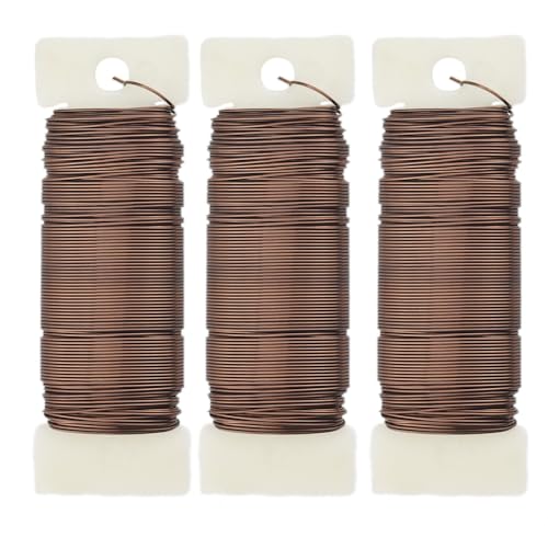 HAHIYO 22Gauge Coffee Color Metal Floral Wire - 3 Rolls, 115Yards (345Feet) - Flexible Paddle Wire for Craft, Christmas Wreath, Flower Arrangement, Bouquet Wrapping, Wedding DIY - color: Coffee, size: 22Gauge-3P/115Yards