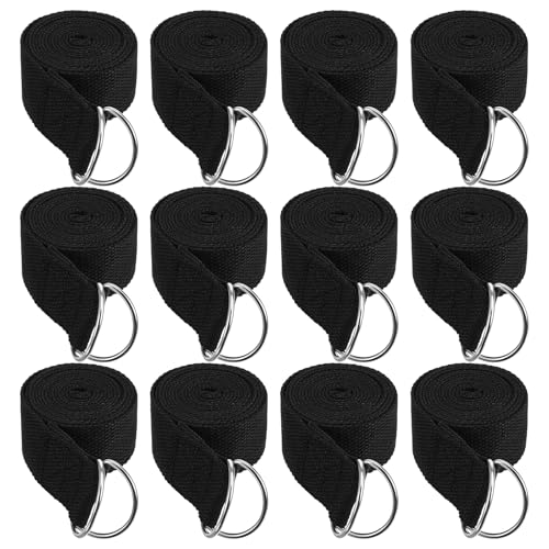 12 Pack Yoga Straps for Stretching, 6 Ft Black Exercise Bands with Adjustable D Ring Buckles for Pilates, Gym Fitness, Flexibility Training, Men Women