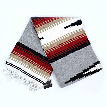 Open Road Goods Mexican Diamond Blanket - XL Heavyweight Yoga Blanket – Handmade in Mexico - Thick Boho Serape Saltillo Style Throw for Beach, Picnic, Home, Camping and More! (Grey Baja) - color: Grey Baja