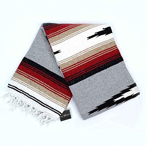Open Road Goods Mexican Diamond Blanket - XL Heavyweight Yoga Blanket – Handmade in Mexico - Thick Boho Serape Saltillo Style Throw for Beach, Picnic, Home, Camping and More! (Grey Baja) - color: Grey Baja