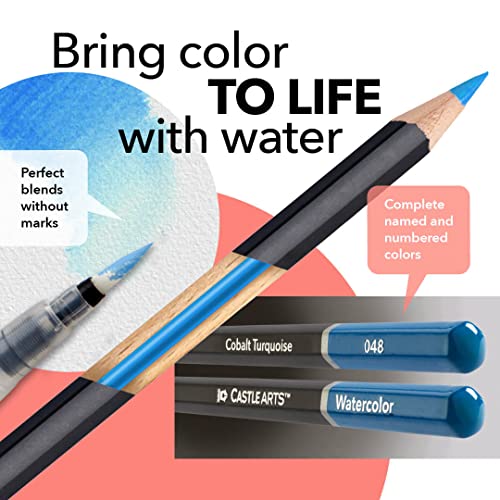 Castle Art Supplies 24 Watercolor Pencils for Adults - Botanical Palette | Premium, selected vibrant colors for adult artists - draw and paint at the same time - special gifting tin box included