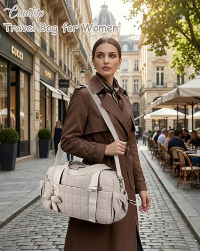 CAMTOP Mini Gym Bag for Women, Small Gym Tote Bag Puffy Quilted Sports Duffel Bag with Wet Compartment and Coin Purse Duffel Bags Dance Yoga Workout Bag for Gifts (Camel-16in, Medium-16") - color: Camel-16in, size: Medium-16"