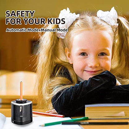 Aogwat Pencil Sharpener Electric Pencil Sharpener for Kids, Blade to Fast Sharpen, Suitable for No.2/School/Classroom/Office/Home (Black) - color: Black