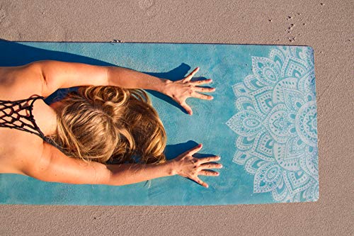 YOGA DESIGN LAB | The Combo Yoga Mat | 2-in-1 Mat+Towel | Eco Luxury | Ideal for Hot Yoga, Power, Bikram, Ashtanga, Sweat | Studio Quality | Includes Carrying Strap! - color: Mandala Turquoise, size: 3.5mm