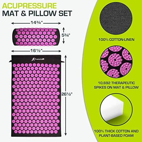 ProsourceFit Acupressure Mat and Pillow Set for Back/Neck Pain Relief and Muscle Relaxation, Large - Black/Pink - color: Black/Pink, size: Large