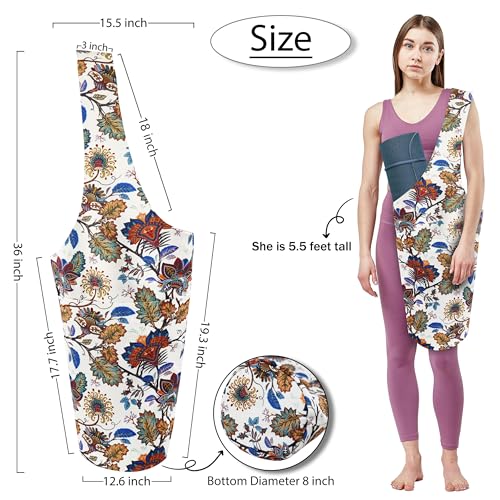 Yoga Mat Bag Yoga Tote Bag with Large Pocket and Zipper Pocket Yoga Mat Bag Carrier Fit Most Size Mats and All You Stuff - color: white yellow green