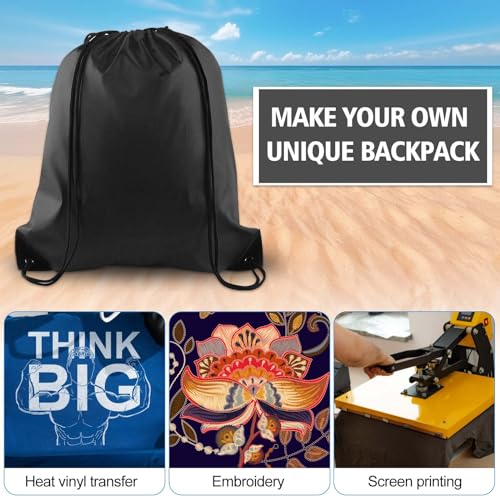 KUUQA 12 Pcs Drawstring Backpack Bags, Black - color: Black