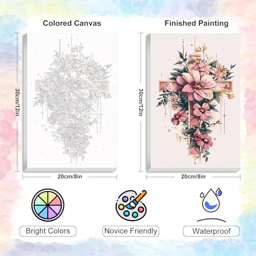 Yezavesu Framed Paint by Numbers Kit for Adults Beginner & Kids Ages 8-12, Cross Flower Paint by Numbers with Frame, DIY Number Painting for Adults Cross Flower for Home Wall Decor Gift 8X 12 inch | With Frame Canvas 8x12 inch, DIY Acrylic Painting by Num
