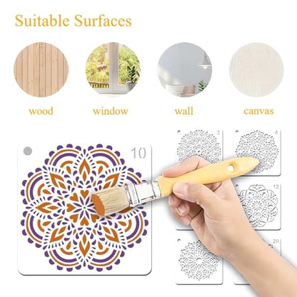 Mandala Stencils for Painting, 64 Pcs 5 Inch for Wood Signs Canvas | Reusable & Easy to Clean, Boho Rangoli Patterns, Gift Boxes, Scrapbooks, Paper Projects, Beginner Friendly - color: Mandala