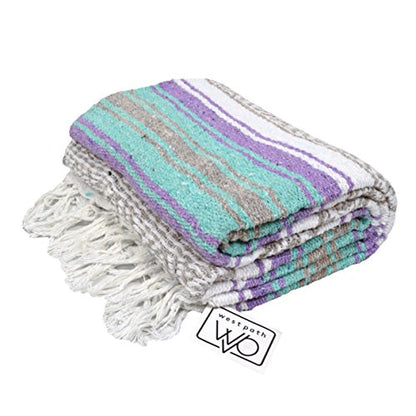 Open Road Goods Multi Color Mexican Falsa Blanket - Handwoven in Mexico - Great for The Beach, Picnics, Yoga, or a Throw! (Mint/Purple) - color: Mint/Purple