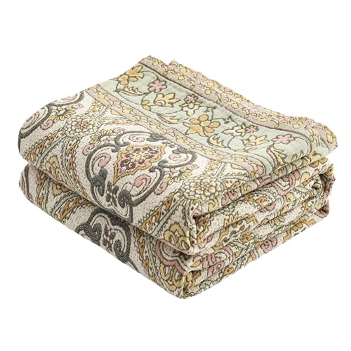 VANJOROY Boho Throw Blanket for Bed Couch 50" x 60", 100% Organic Cotton Skin-Friendly Ultra Soft Quilt Throw - Floral Rustic Living Room Decor Luxury Reversible Blanket for Sofa Chair and Gift - color: Boho-flower-g, size: Throw (50" X 60")