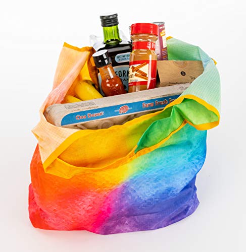 O-WITZ Reusable Grocery Bags | Vibrant Tote Bag For Groceries, Gym, Office, Beach, Toys & More | Washable Design With Large Handles For Maximum Convenience | Folds Into A Small Pouch, Bright Rainbow - color: Rain Bows
