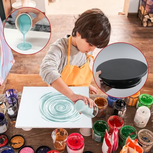 Acrylic Pour Painting Kit with 11 Inch 360° Rotating Turntable | Includes 3PCS Strainers, 4PCS Cone Stands, 5PCS Split Cups, and 10PCS Tablecloths for DIY Art Pouring Acrylic Paint Kit