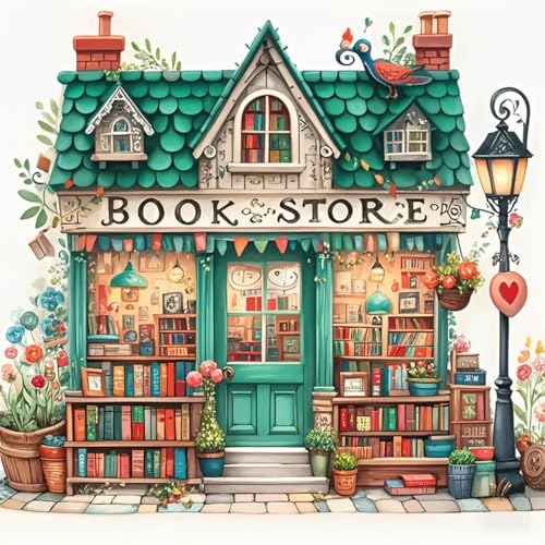 Shouruihua Bookstore Diamond Painting Kits for Adults, Book Diamond Art Kit | Gem Art, Diamond Dotz Kits, Diamond Dots, Wall Art, Adult Crafts, Full Round Drill Diamond Painting Kits, 11.8x11.8 in - color: Bookstore