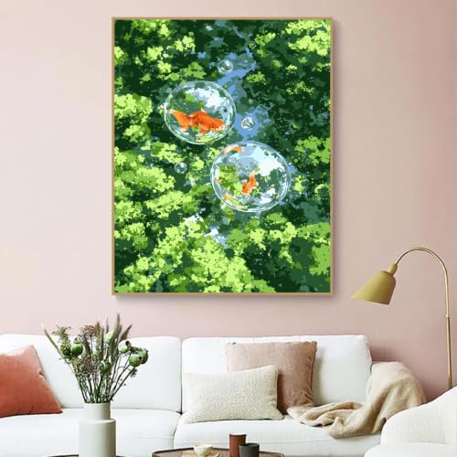 ZRIZQ Paint by Numbers Kit for Adults Beginner,Forest Goldfish,16x20 | Full set with wooden brushes,rolled canvas,rich paints.Calming activity.Beginner friendly.Just open and paint. - color: 16"X20"Rolled Canvas-Landscape 3