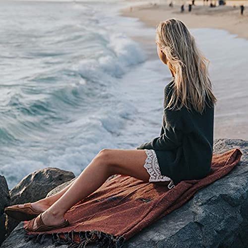 Open Road Goods Mexican Thunderbird Yoga Blanket, Handwoven Throw for Yoga, Meditation, and Home Décor – Versatile Blanket for Beach, Picnic, Camping, or Outdoor Use - color: Red Earth