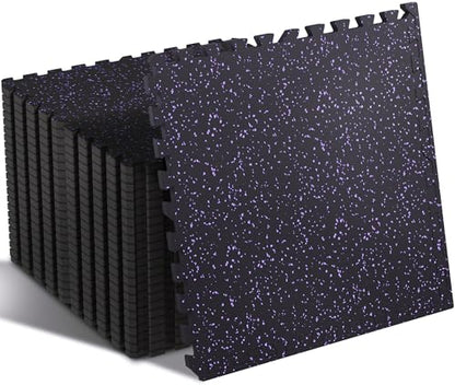 SUPERJARE 0.4'' Thick 24 Pcs 96 Sq Ft Rubber Top Exercise Equipment Mats, High Density EVA Foam Mats with Rubber Top, Interlocking Gym Flooring for Home Gym, Protective Workout Mat, Black/Purple - size: 24 Tiles (96 Sq Ft)