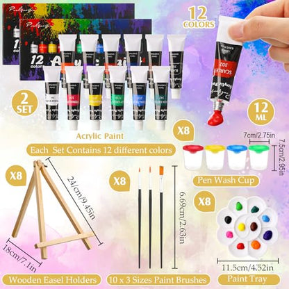 Cholemy 8 Set Paint and Sip Kit for Adults 8'' x 10'' Pre Drawn Canvas with Wooden Easels Acrylic Paint Brushes Wash Cup Palette Apron for Painting DIY Date Night Party Supplies(Flower Lady) - style: Flower Lady