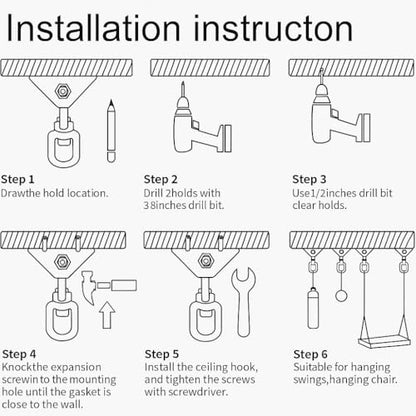 Hammock Hanging Kit, 360° Rotating Heavy Duty Swing Chair Hook 1200 lbs Capacity, Ceiling Mount Hammock Chair Hardware with Carabiner for Indoor Outdoor Yoga, Tree, Porch, Seat, Home Gym - size: 2PCS