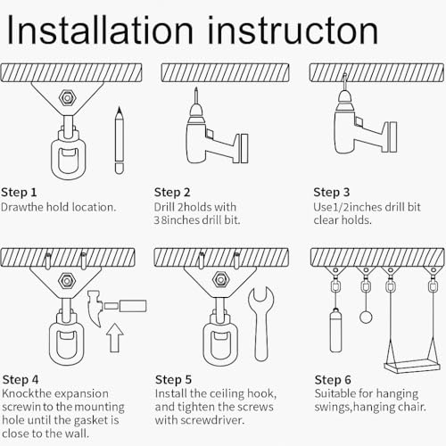 Hammock Hanging Kit, 360° Rotating Heavy Duty Swing Chair Hook 1200 lbs Capacity, Ceiling Mount Hammock Chair Hardware with Carabiner for Indoor Outdoor Yoga, Tree, Porch, Seat, Home Gym - size: 3PCS