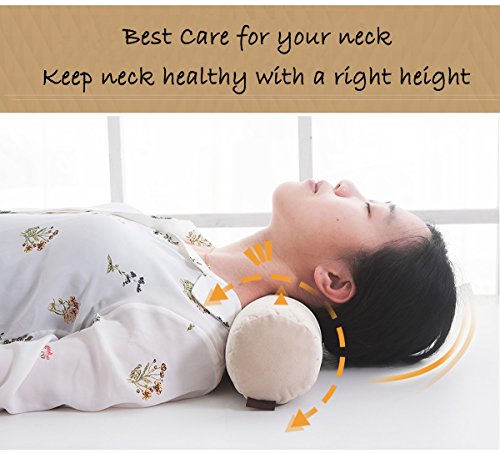 ALIBO Beige Bolster Adjustable Firm Neck Round Roll Support Pillow 18.9" x3.9" with Washable Pillowcase Pain Relief Cervical Roll Pillow for Back Sleeper,Linear Traction Cylinder Pillow - color: Beige
