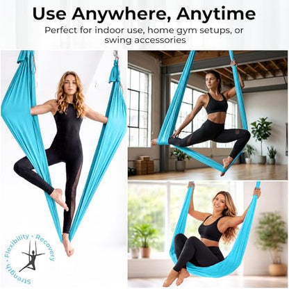 LOTUS78 Aerial Yoga Hammock 5.5 Yards (198 Inches) – Premium Aerial Silk Swing for Antigravity Fitness, Inversion Therapy, Strength & Flexibility | Purple | Yoga Trapeze for Home & Studio - color: Blue