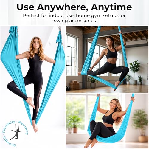 LOTUS78 Aerial Yoga Hammock 5.5 Yards (198 Inches) – Premium Aerial Silk Swing for Antigravity Fitness, Inversion Therapy, Strength & Flexibility | Purple | Yoga Trapeze for Home & Studio - color: Blue