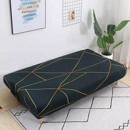 MIFXIN Armless Sofa Cover Futon Slipcover Stretch Spandex Washable Folding Sofa Bed Non-Armrest Couch Furniture Protector Sofa Slip Cover Without Armrests (Green Gold Strip) - color: Green+gold Strip