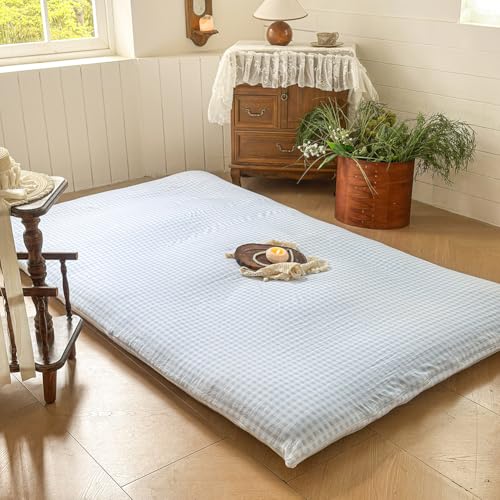 Light Blue Gingham Japanese Floor Mattress Futon Cover, Twin - color: Light Blue Gingham, size: Twin