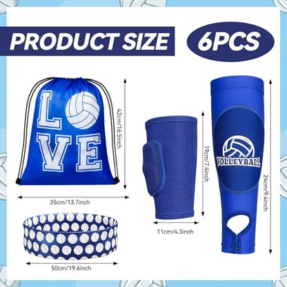6 Pcs Volleyball Accessories Volleyball Knee Pads Arm Sleeves Drawstring Bag Softball Headbands Volleyball Training and Games Protection Equipment - color: Blue, size: Small