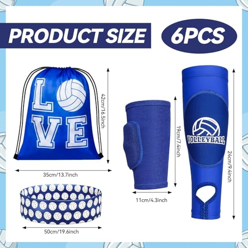 6 Pcs Volleyball Accessories Volleyball Knee Pads Arm Sleeves Drawstring Bag Softball Headbands Volleyball Training and Games Protection Equipment - color: Blue, size: Small
