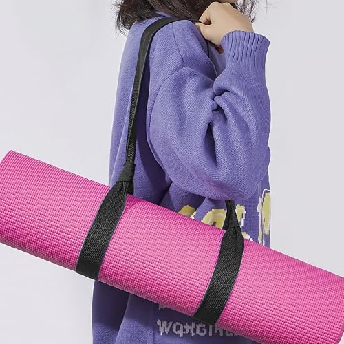 Yoga Mat Carrier Strap Adjustable Cotton Sling for Large Thick Mats 2 in 1 Carrying Strap and Stretching Band - color: Black