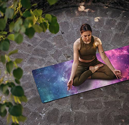 nuveti Printed Travel Yoga Mat 1/16 Inch Thick Non Slip Fitness Workout Mat | with Carrying Bag, Foldable Lightweight Suede & Natural Rubber Yoga Mat for Yoga Pilates and Fitness 72" L x 24" W x 1.5mm - color: ZiSeXingKong