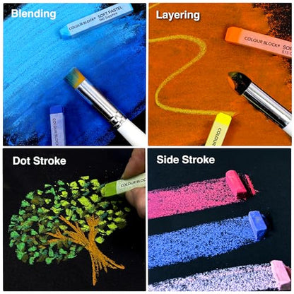 COLOUR BLOCK Soft Pastels All-in-One Art Set 66 PCS, 48 Nature Spectrum Colors Square Chalk Pastels, Blending Tools, Pencils, Brushes, Palette Knife, Pad for Beginners and Professional Artists