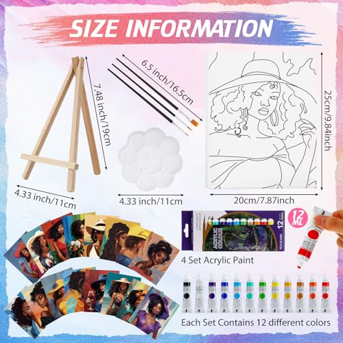 Zhanmai Afro Queen 88 Pcs 8 x 10 Inch Pre Drawn Canvas for Painting Kit Pre Stretched Canvas for Sip and Paint Party Favor Coloring DIY Virtual Party Birthday Gifts Adult's Date Night - style: Afro Queen