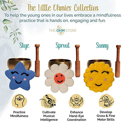 Ohm Store Pure Bronze Singing Bowl Set — Hand Crafted Tibetan Sound Bowl for Meditation and Mindfulness Practices — Little Ohmies Sprout Character Pillow for Kids, Teens, and Adults - style: Sprout