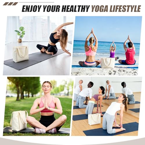 Halloscume 10 Pack Blank White Canvas Yoga Tote Bag Bulk, Large Yoga Mat Carrier Shoulder Bag with Pocket, Reusable Grocery Gym Pouch for Women Pilates Studio Office Travel Beach DIY Craft Gift