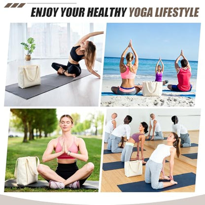Halloscume 10 Pack Blank White Canvas Yoga Tote Bag Bulk, Large Yoga Mat Carrier Shoulder Bag with Pocket, Reusable Grocery Gym Pouch for Women Pilates Studio Office Travel Beach DIY Craft Gift