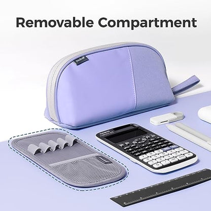 pack all Large Pencil Case, Multi-Compartment Pencil Pouch with Zipper | Large Capacity, Removable Compartment, Durable Fabric, Smooth Zipper, Multi-use for Pens, Stationery & Makeup, Purple - color: Purple