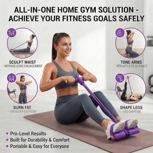 Pedal Resistance Band with Handle, 6-Tube Foot Pedal & Ankle Puller Exercise Band for Full Body Workout, Multifunction Home Gym Equipment for Arms, Legs, Abdomen, Waist Training