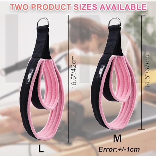Pilates Double Loop Straps for Reformer, Thickened D-Ring Handle Fitness Straps, 2 Lengths Multicolor Yoga Accessories for Home Workout - color: black pink, size: size L