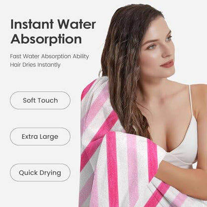 JML Microfiber Bath Towels Set of 4, 30" x 60", Cabana Stripe Pink - color: Cabana Stripe Pink, size: 4 Pack (30 in x 60 in)