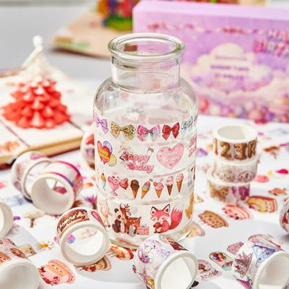 Birthday Washi Tape Set 21 Rolls for Junk Journal, Scrapbooking & DIY Craft | Thin & Cute Decorative Masking Tapes for Party Favors, Wedding Decor | 3M per Roll - style: Birthday