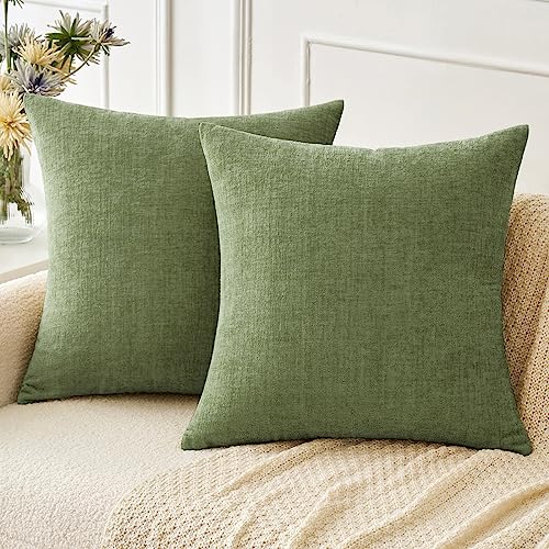 MIULEE Soft Chenille Throw Pillow Covers Sage Green 16x16 Inch Pack of 2 | Modern Home Decor, Classic Decorative Pillows, Solid Dyed Cases, Boho Couch Cushion Covers for Sofa Bed Living Room - color: Sage Green, size: 16" x 16" (Pack of 2)