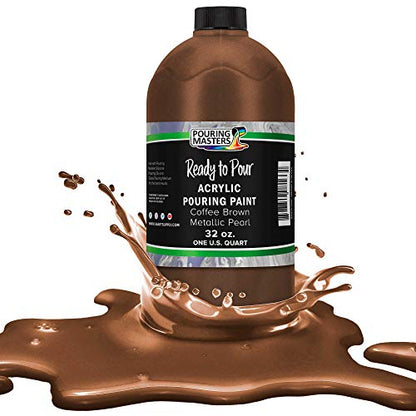 Pouring Masters Coffee Brown Metallic Pearl Ready to Pour Acrylic Pouring Paint - Premium 32-Ounce Pre-Mixed Fluid Acrylic Paint - Fluid Art Supplies for Canvas, Wood, Paper, Tile & Rocks - color: Coffee Brown Metallic Pearl, size: 32 Fl Oz (Pack of 1)