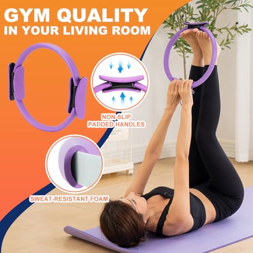 Tsikavo Pilates Ring, Pilates Ring Circle and Ball Set, 12 Inch Magic Circle Pilates Ring,9 Inch Small Exercise Ball,Resistance Bands Set, Home Pilates Equipment for Women - color: Purple