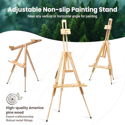 Foldable Easel for Painting: Adjustable Solid Pine Wood Portable Easel for Adults - Drawing Easel Stand with Carrying Bag & Features a Spacious Removable Tray Holds Canvas up to 25"