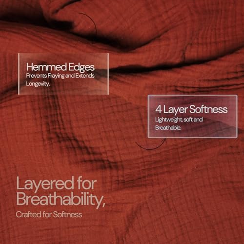 Salt Earth 100% Cotton Gauze 80"X90" Queen 4 Layered Blanket- Picante - color: Picante, size: 80"X90" Queen